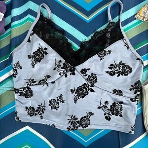 Cider Black Floral Lace Trim Tank Top